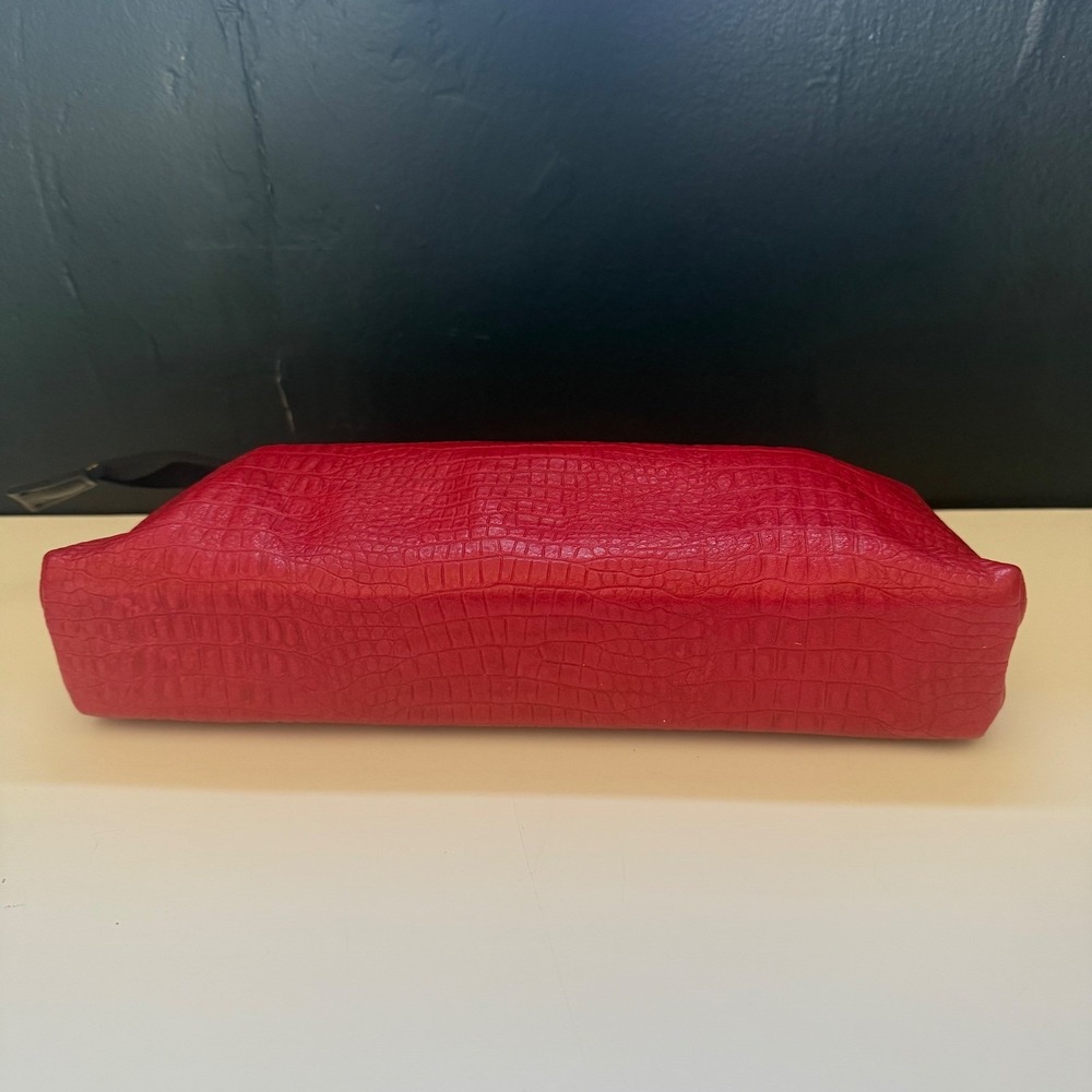 Laudi Vidni Volta Cosmetic Bag Womens Red Croc Embossed Leather Pouch Excellent - Picture 6 of 11